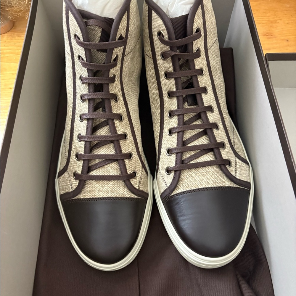 Gucci Men's California Hi Top Brown and Cream High-Top Sneakers